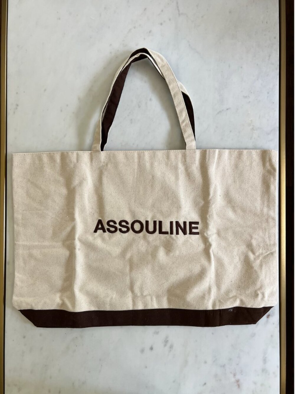 Authentic Assouline Luxury Canvas Tote Bag - Cream & Brown